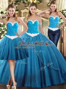 Teal Sweetheart Neckline Beading 15th Birthday Dress Sleeveless Lace Up
