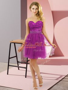 Eggplant Purple Empire Tulle Sweetheart Sleeveless Beading Mini Length Zipper Homecoming Dress
