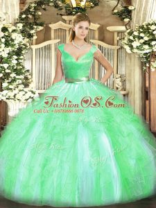 Deluxe Tulle Sleeveless Floor Length Quinceanera Dress and Beading and Ruffles