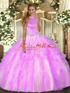 Glamorous Lilac Sleeveless Organza Backless 15th Birthday Dress for Military Ball and Sweet 16 and Quinceanera