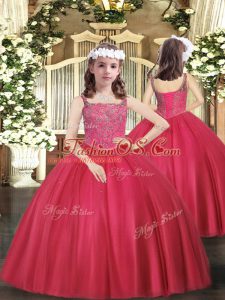 Tulle Sleeveless Floor Length Little Girls Pageant Gowns and Beading