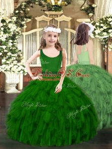 Ball Gowns Child Pageant Dress Dark Green Scoop Organza Sleeveless Floor Length Zipper