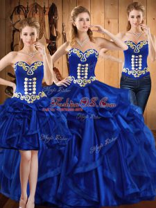 Floor Length Royal Blue Quinceanera Gowns Sweetheart Sleeveless Lace Up