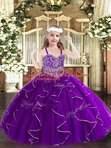 Floor Length Purple Little Girl Pageant Dress Straps Sleeveless Lace Up