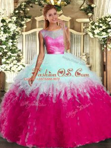 Sleeveless Organza Floor Length Backless 15th Birthday Dress in Multi-color with Ruffles