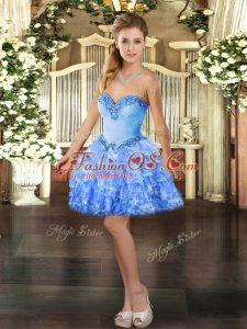 Fabulous Baby Blue Prom Dress Prom and Party with Beading and Ruffled Layers Sweetheart Sleeveless Lace Up