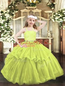 Floor Length Zipper Little Girl Pageant Gowns Yellow Green for Party and Quinceanera with Beading and Lace