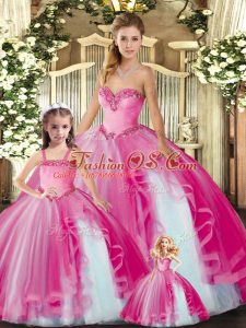 Sleeveless Lace Up Floor Length Beading and Ruffles Ball Gown Prom Dress