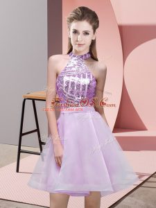 Custom Fit Lilac Backless Halter Top Sequins Quinceanera Dama Dress Chiffon Sleeveless