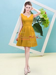 Ruching Bridesmaid Dresses Gold Zipper Sleeveless Mini Length