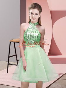 Hot Selling Mini Length Backless Bridesmaid Dresses Apple Green for Prom and Party and Wedding Party with Sequins