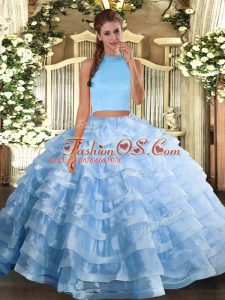 Dazzling Organza Sleeveless Floor Length Quinceanera Gown and Beading and Ruffled Layers