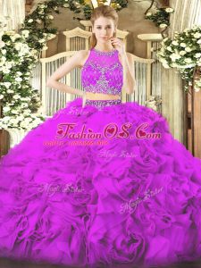 Dynamic Lilac Ball Gowns Scoop Sleeveless Fabric With Rolling Flowers Floor Length Zipper Beading Quinceanera Gowns