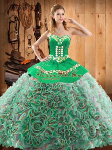 Multi-color Sleeveless Sweep Train Embroidery With Train Quinceanera Gown