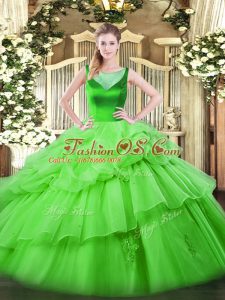 Sleeveless Organza Floor Length Side Zipper Quinceanera Gowns in with Beading and Pick Ups
