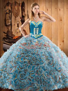 Sleeveless Sweep Train Embroidery Lace Up 15 Quinceanera Dress