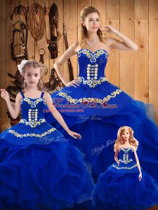 Modern Floor Length Royal Blue Sweet 16 Quinceanera Dress Sweetheart Sleeveless Lace Up