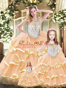Best Sleeveless Beading and Ruffles Lace Up Quinceanera Dresses