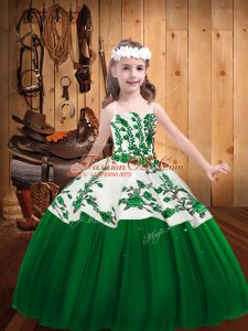 Straps Sleeveless Lace Up Girls Pageant Dresses Dark Green Tulle