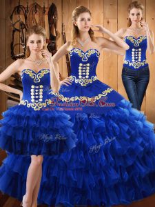 Wonderful Sleeveless Lace Up Floor Length Embroidery and Ruffled Layers Quinceanera Dresses