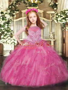 Superior Floor Length Hot Pink Pageant Dress for Womens Scoop Sleeveless Zipper