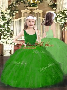 Green Zipper Custom Made Pageant Dress Beading and Ruffles Sleeveless Floor Length