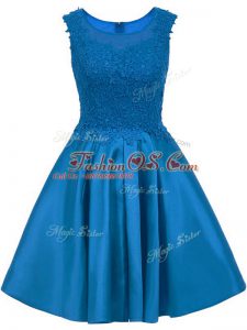 Satin Scoop Sleeveless Zipper Lace Bridesmaid Gown in Blue