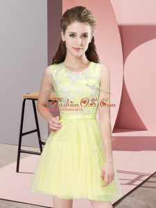 Yellow Side Zipper Scoop Lace Bridesmaids Dress Tulle Sleeveless