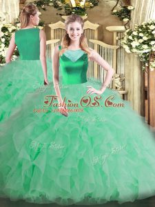Scoop Sleeveless Quinceanera Dress Floor Length Beading and Ruffles Apple Green Organza