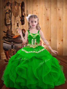 Great Sleeveless Embroidery and Ruffles Lace Up Kids Formal Wear