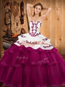 Top Selling Ball Gowns Sleeveless Fuchsia 15 Quinceanera Dress Sweep Train Lace Up