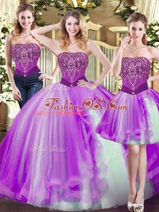 Adorable Floor Length Eggplant Purple Quinceanera Dress Strapless Sleeveless Lace Up