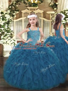 Sleeveless Lace Up Floor Length Beading and Ruffles Child Pageant Dress
