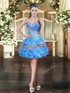 Flare Baby Blue Prom Gown Prom and Party with Beading and Ruffles Sweetheart Sleeveless Lace Up