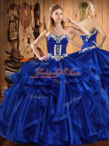 Smart Ball Gowns Sweet 16 Dresses Royal Blue Sweetheart Organza Sleeveless Floor Length Lace Up