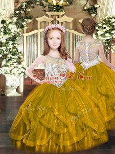 Eye-catching Beading and Ruffles High School Pageant Dress Brown Zipper Sleeveless Floor Length