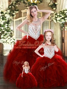Eye-catching Sleeveless Lace Up Floor Length Beading and Ruffles Quinceanera Dress