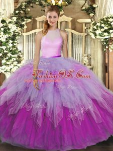 Classical Ball Gowns Sweet 16 Quinceanera Dress Multi-color High-neck Organza Sleeveless Floor Length Backless