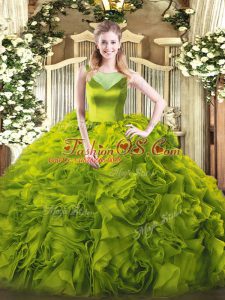 Shining Floor Length Ball Gowns Sleeveless Olive Green Quinceanera Gowns Side Zipper