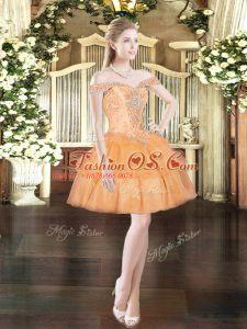 Custom Design Orange Red Organza Lace Up Homecoming Dress Sleeveless Mini Length Beading and Ruffled Layers
