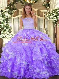 Floor Length Lavender Ball Gown Prom Dress Scoop Sleeveless Clasp Handle