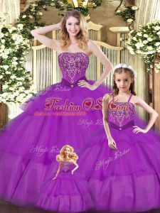 Purple Sweetheart Lace Up Ruffled Layers Sweet 16 Dresses Sleeveless