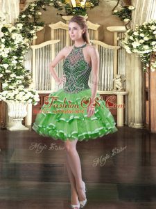 Eye-catching Ball Gowns Prom Party Dress Halter Top Organza Sleeveless Mini Length Lace Up