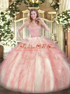 Captivating Sleeveless Tulle Floor Length Zipper Quinceanera Dress in Red with Beading and Ruffles
