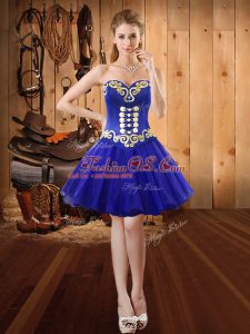 Royal Blue Sleeveless Embroidery Mini Length Dress for Prom