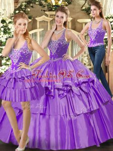 Comfortable Floor Length Lace Up Sweet 16 Dresses Eggplant Purple for Military Ball and Sweet 16 and Quinceanera with Ruffled Layers