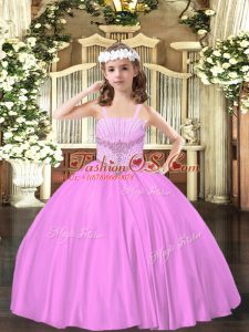 Beading Kids Pageant Dress Lilac Lace Up Sleeveless Floor Length