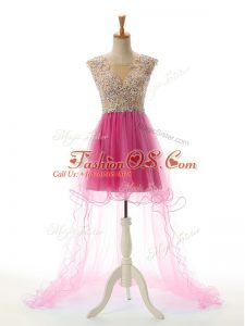 Fitting Fuchsia Evening Dress Prom and Party with Appliques Scoop Sleeveless Backless