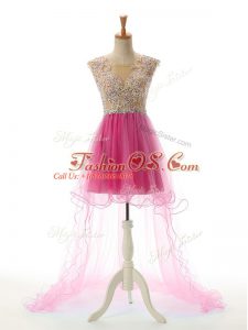 Fitting Fuchsia Evening Dress Prom and Party with Appliques Scoop Sleeveless Backless