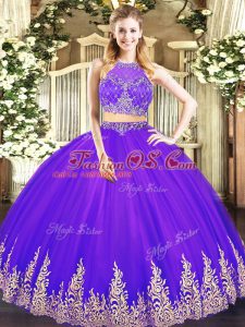 Fantastic Purple Scoop Neckline Beading and Appliques Sweet 16 Dresses Sleeveless Zipper